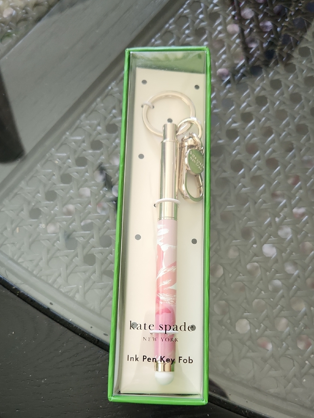 kate spade Gold-Tone Pink Swirl Pen Key Fob